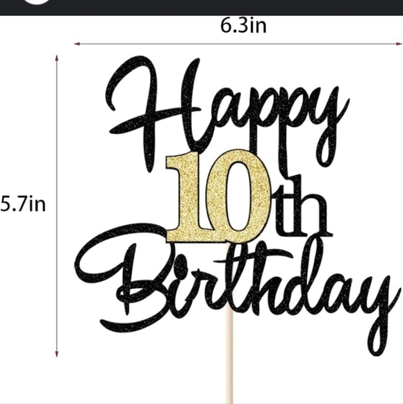 Felt's Fun Finds Other - Black and Gold Happy 10th Birthday Cake Topper Lot Of 2 Packs